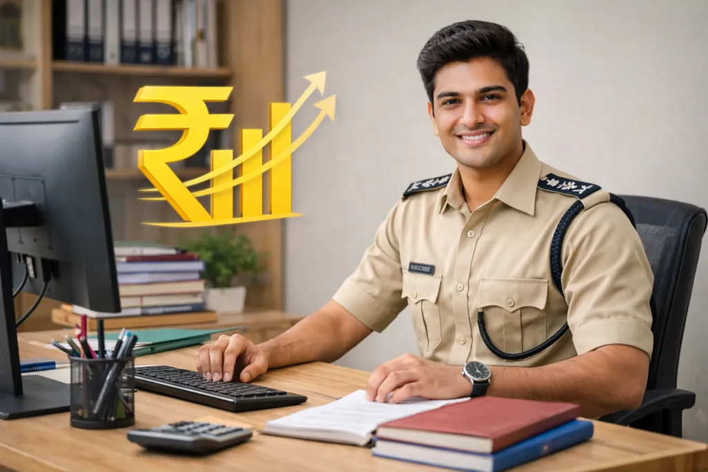 Excise Constable salary and government job success concept for web story